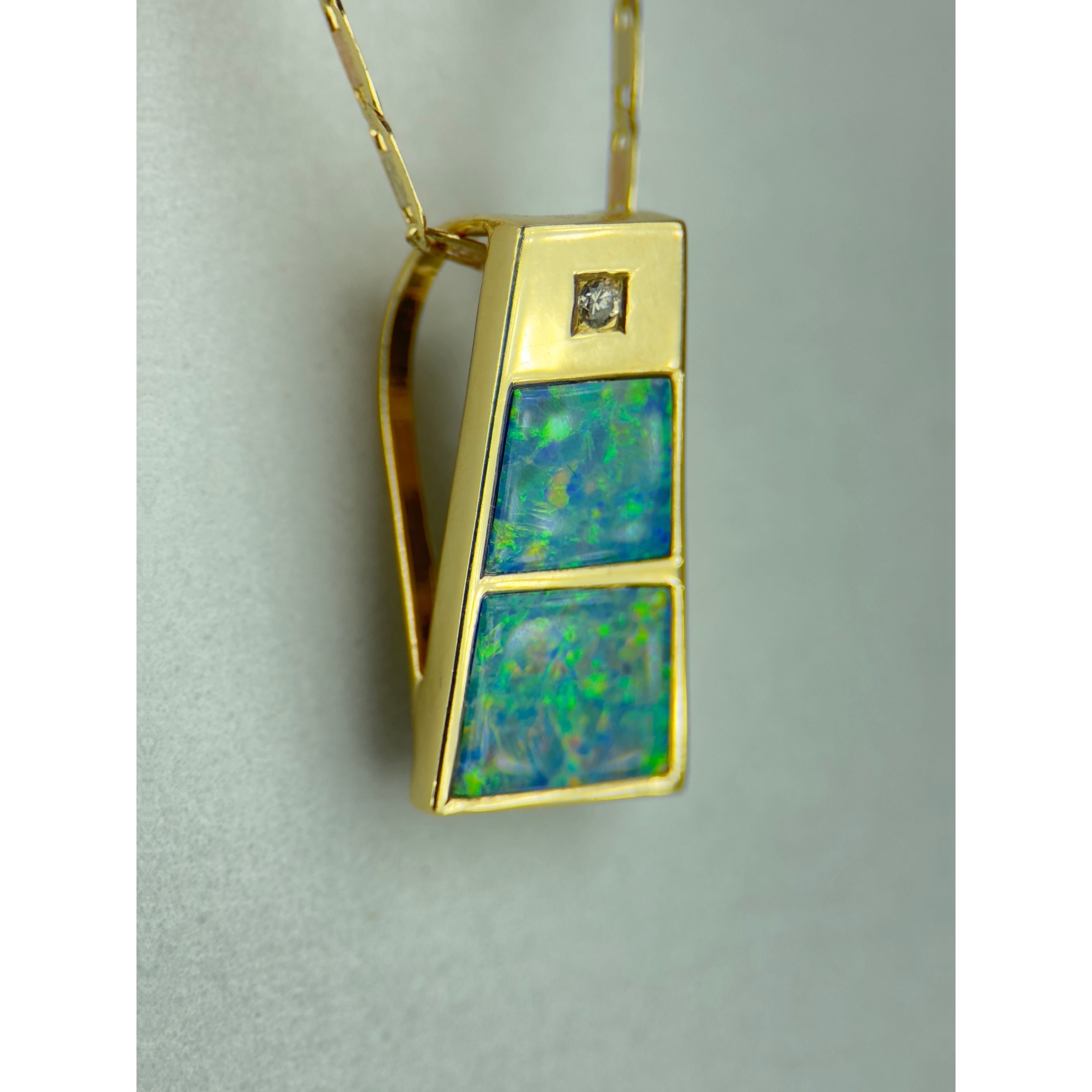 DR1580 - 14K Yellow Gold - Blue Opal - Pendant and Chain