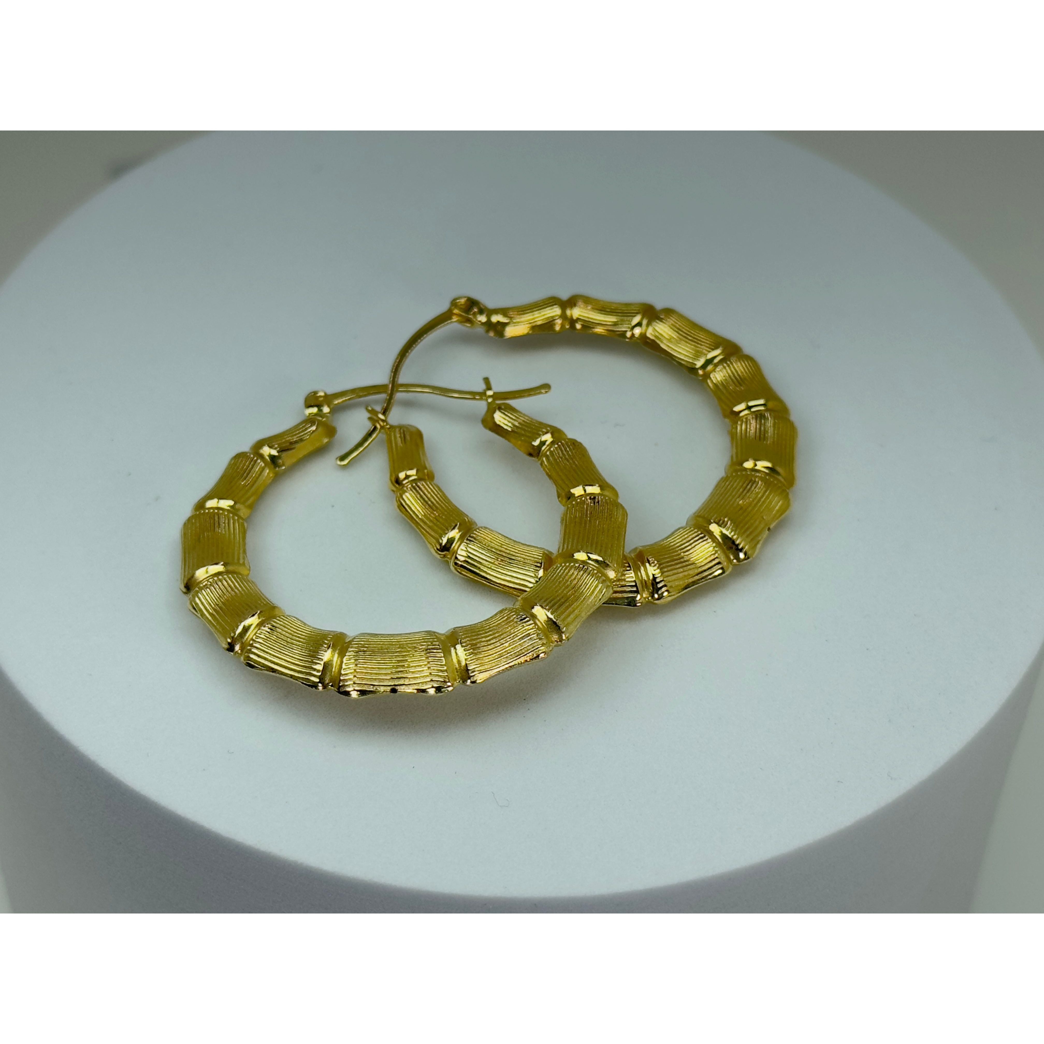 DR1588 - 14K Yellow Gold - Gold Hoops - Bamboo