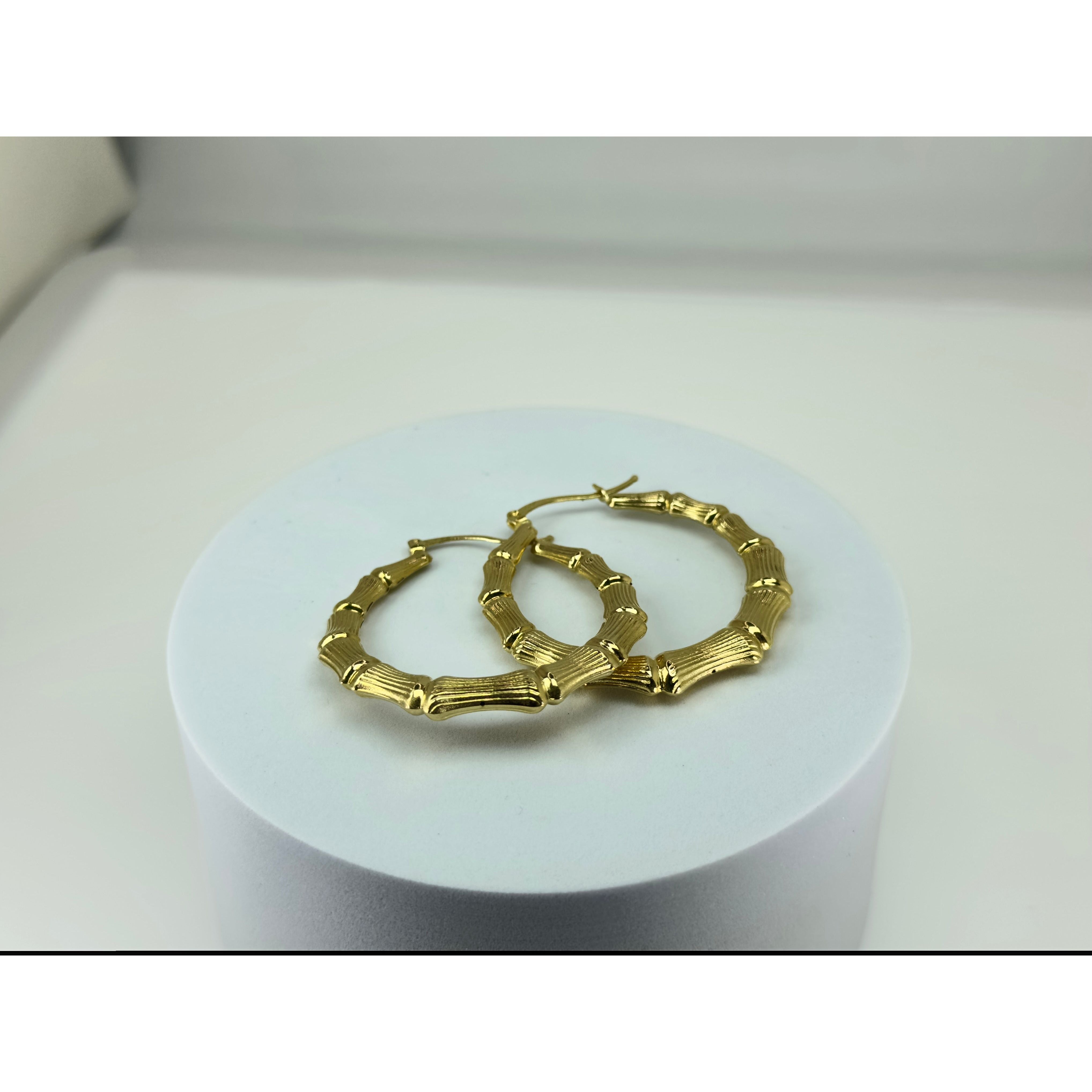 DR1589 - 14K Yellow Gold - Gold Hoops - Bamboo