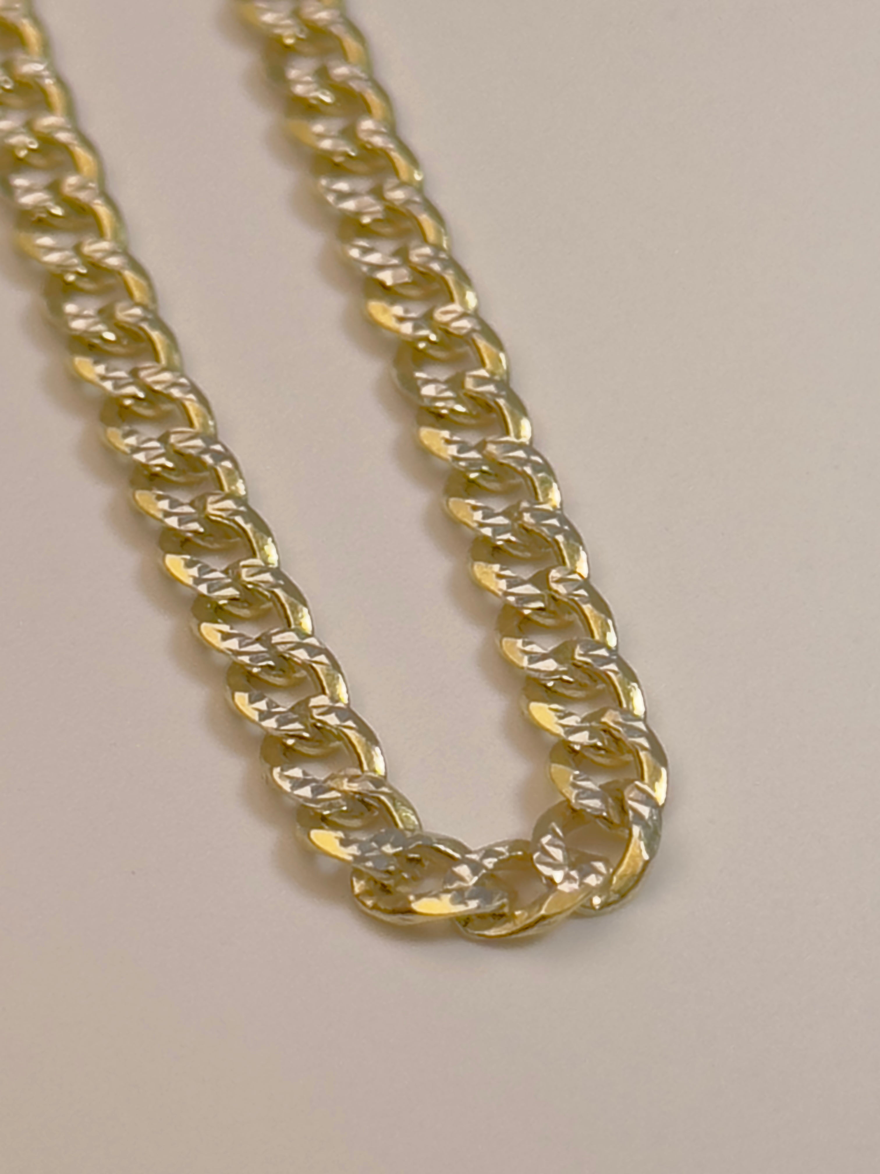 DR1652 - 925 Sterling Silver,14K YG Bonded - Men's Gold Chains - Cuban w/ Diamond Cut