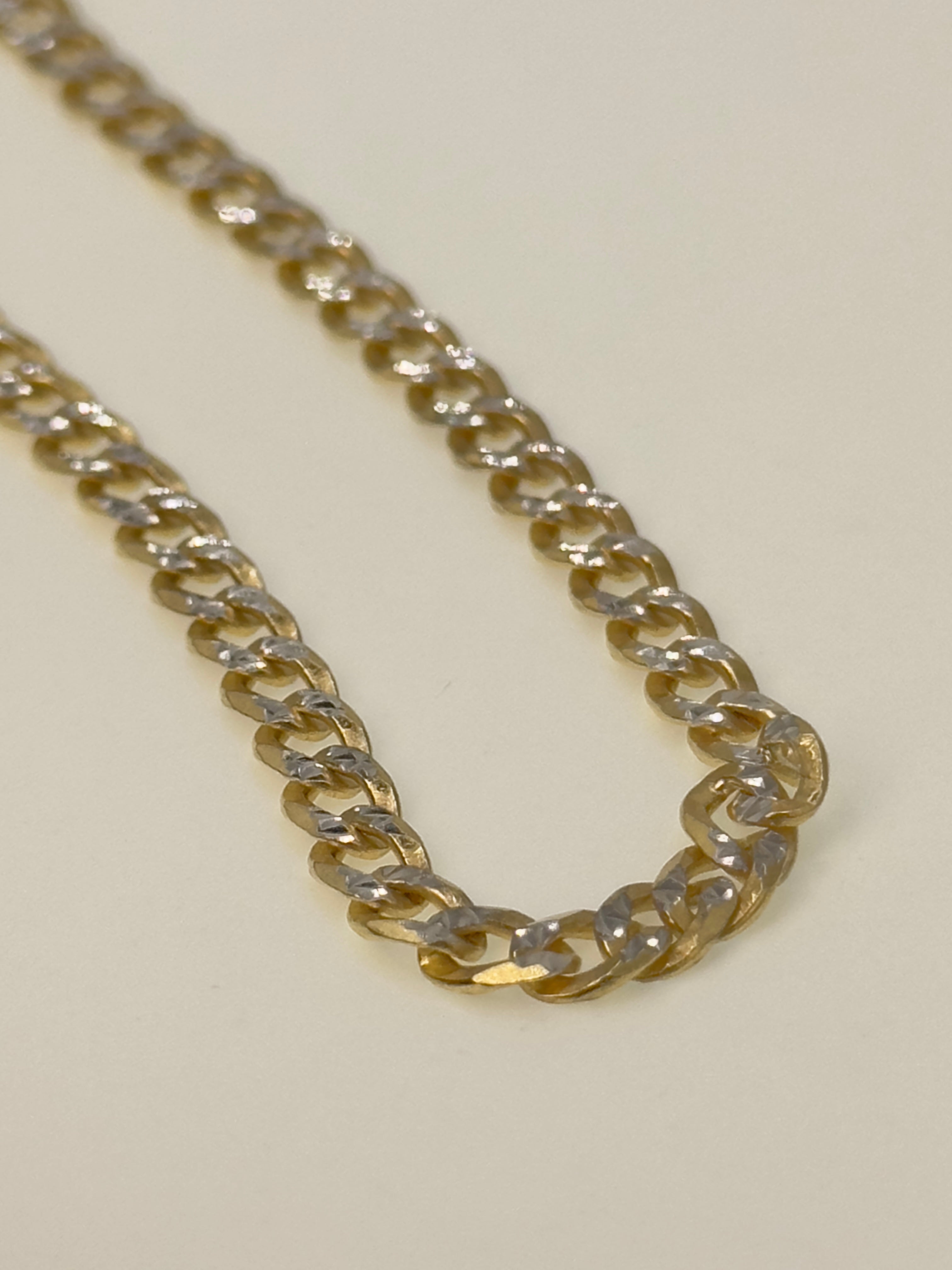 DR1654 - 925 Sterling Silver,14K YG Bonded - Men's Gold Chains - Cuban w/ Diamond Cut