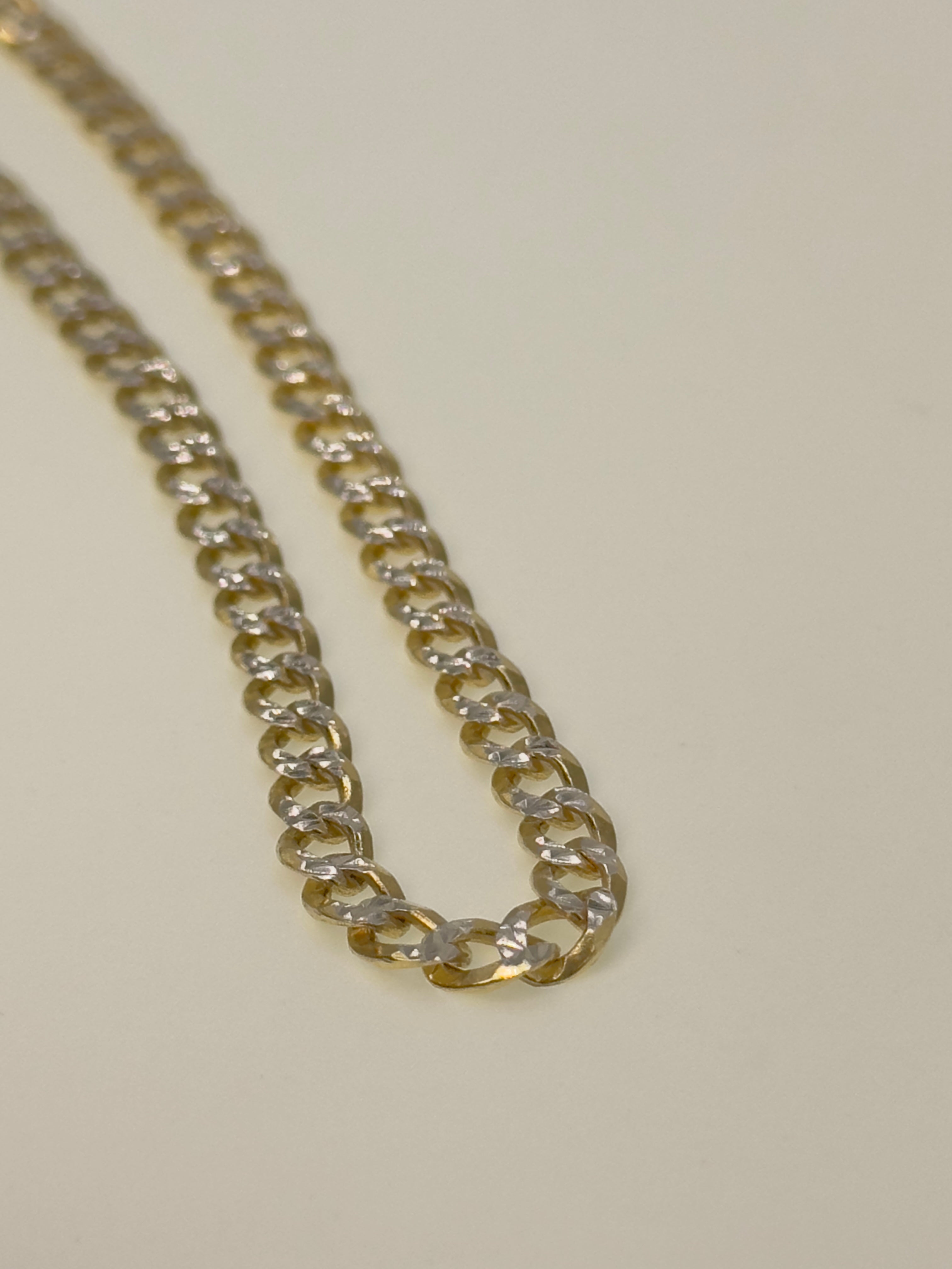 DR1656 - 925 Sterling Silver,14K YG Bonded - Men's Gold Chains - Cuban w/ Diamond Cut
