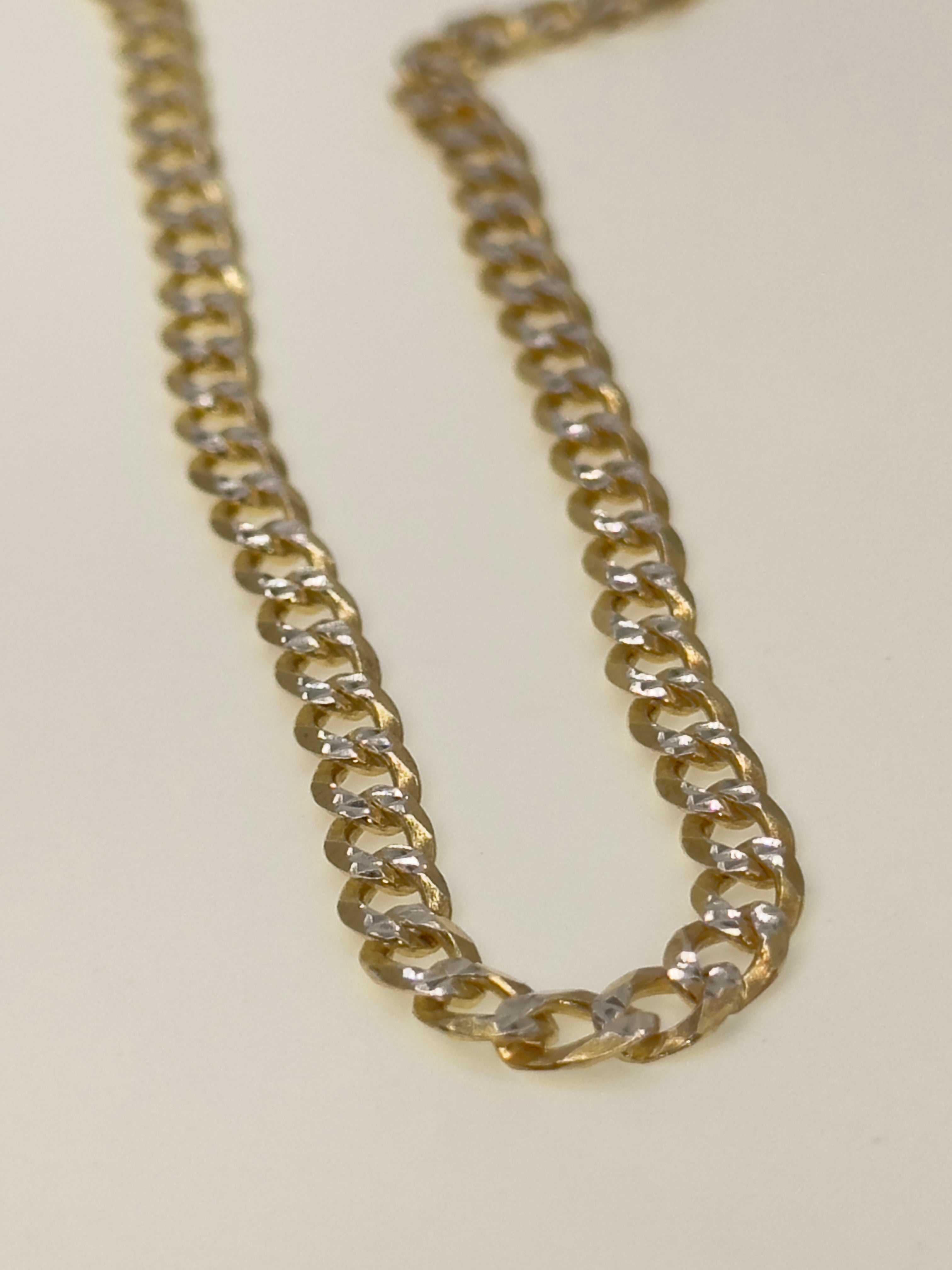 DR1657 - 925 Sterling Silver,14K YG Bonded - Men's Gold Chains - Cuban w/ Diamond Cut