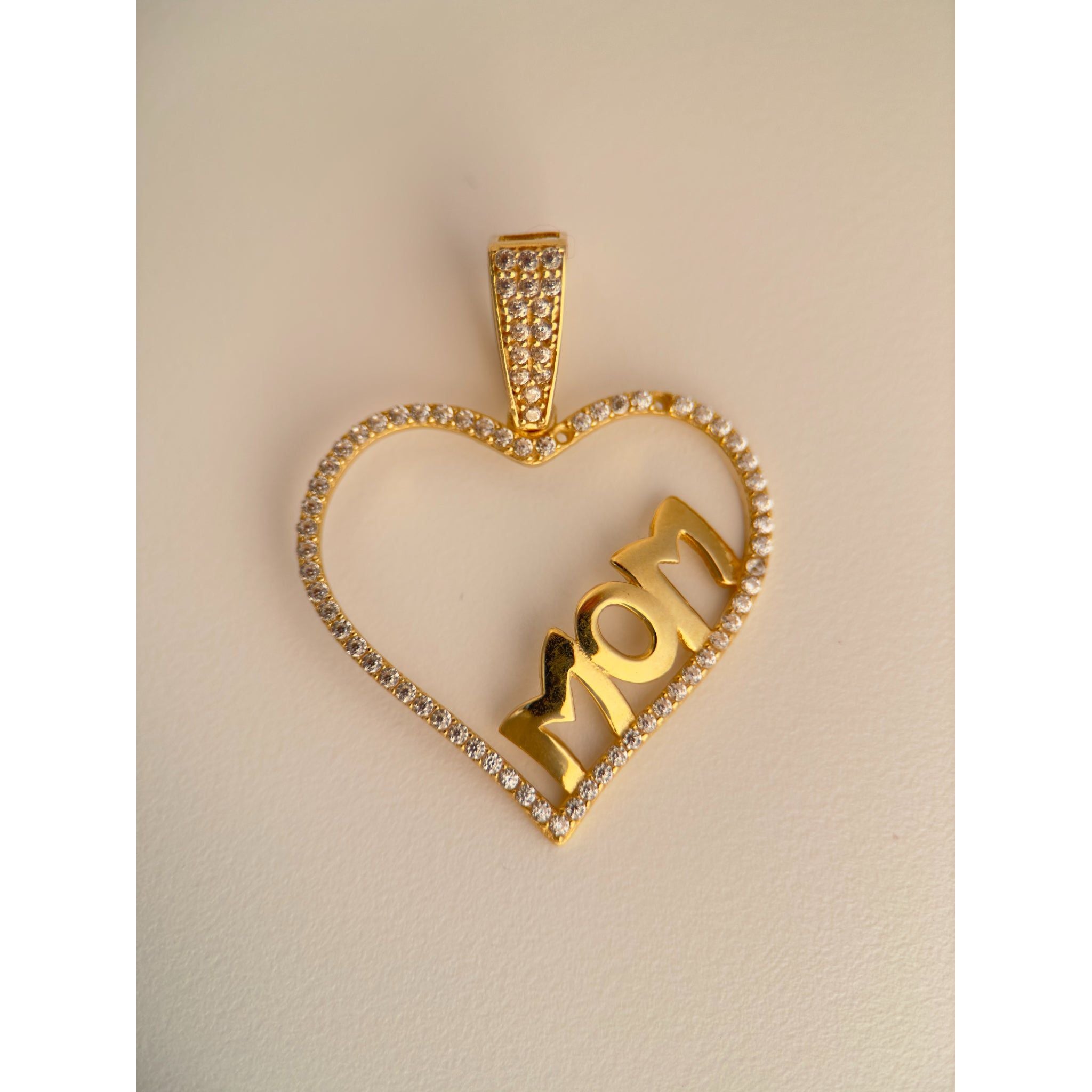 DR1821 - 14K Yellow Gold - Lab Created Stones - Gold Pendants - MOM in Heart