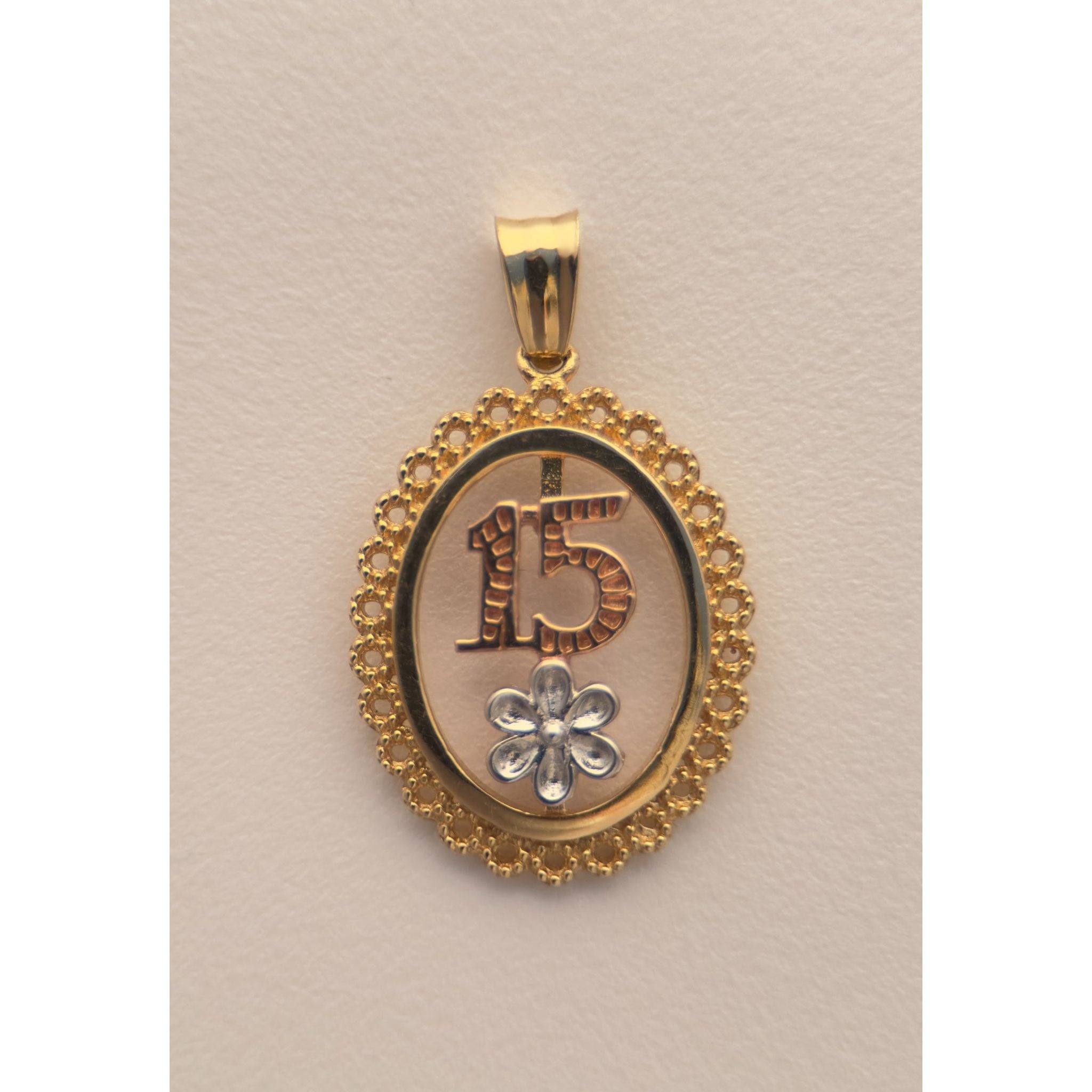 DR1848 - 14K Yellow Gold - Gold Pendants - Quinceanera 15 - White & Rose Gold