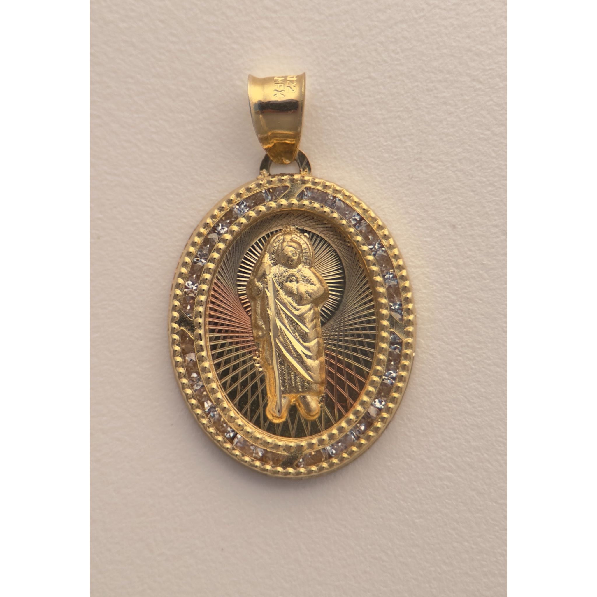 DR1853 - 14K Yellow Gold - Lab Created Stones - Gold Pendants - Saint Jude - Hints of Rose Gold