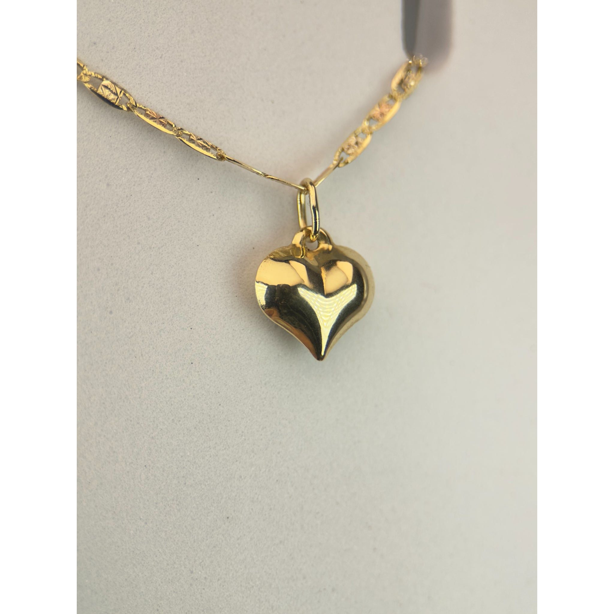 DR1917 - 14K Yellow Gold,14K Rose Gold - Gold Chain & Charm - 14K Gold Puff Heart
