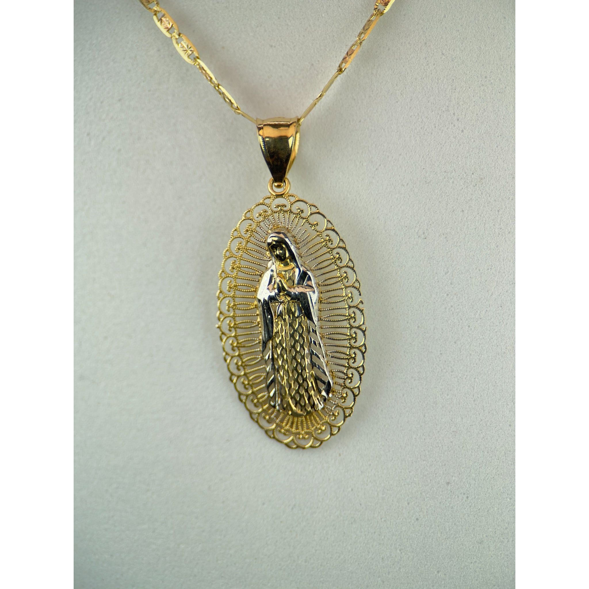 DR1923 - 14K Yellow Gold,14K Rose Gold,14K White Gold Gold Chain & Charm - Blessed Mother