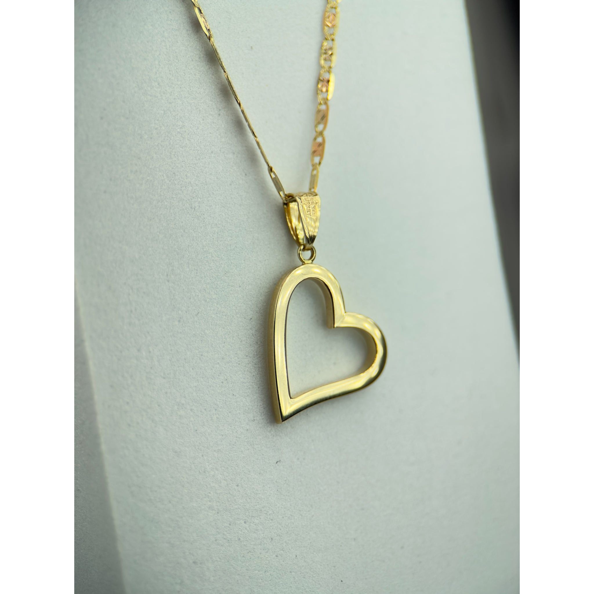 DR1924 - 14K Yellow Gold,14K Rose Gold - Gold Chain & Charm - 14K Gold Open Heart