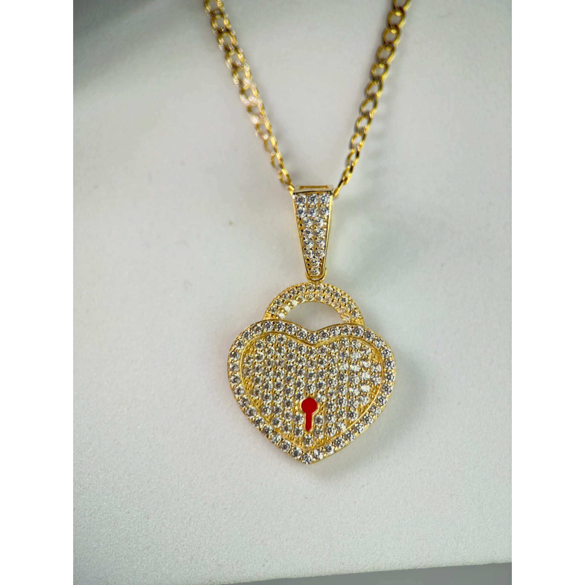 DR1925 - 14K Yellow Gold - Lab Created Stones - Gold Chain & Charm - 14K Gold Heart
