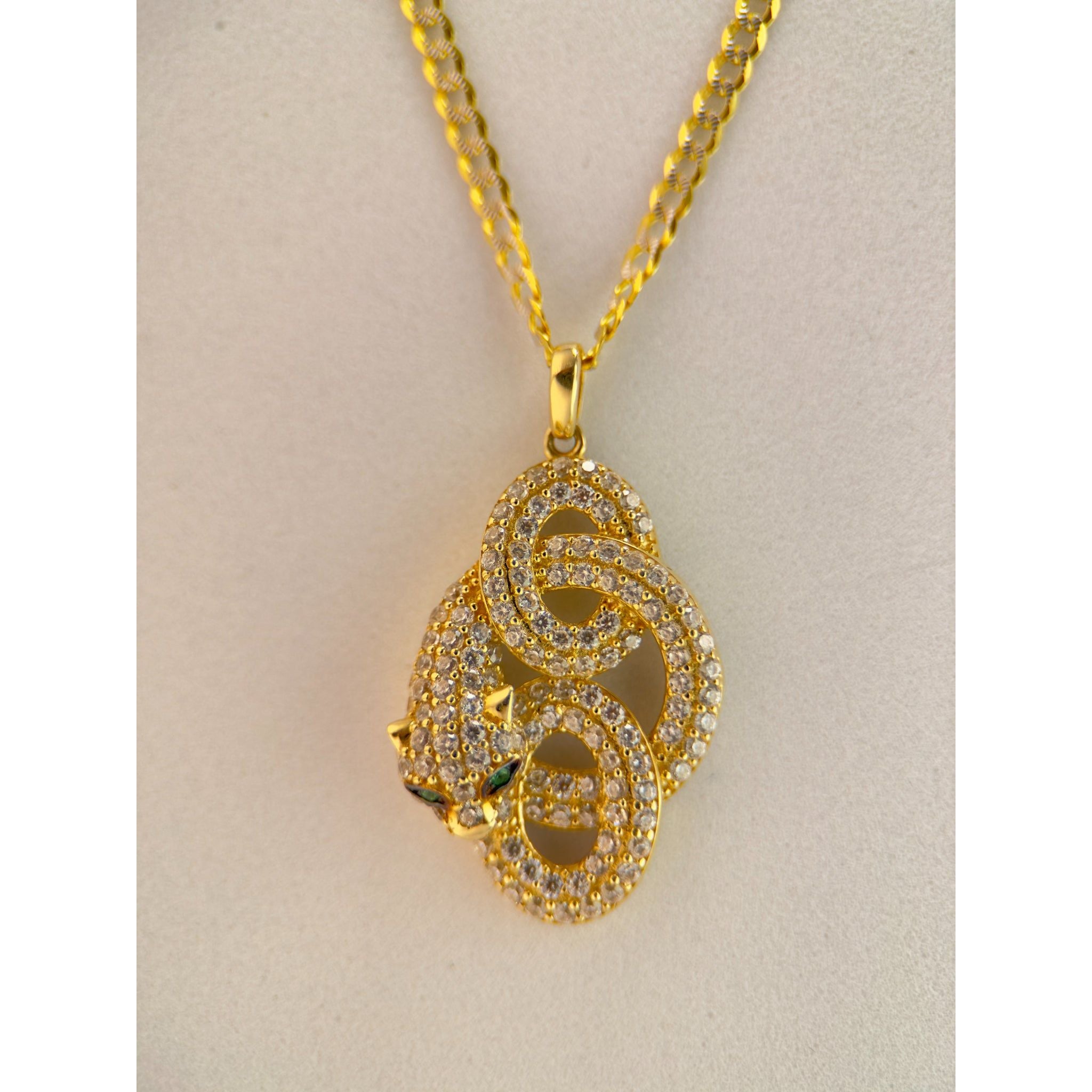 DR1926 - 14K Yellow Gold - Lab Created Stones - Gold Chain & Charm - 14K Gold Snake w/Emerald Eyes