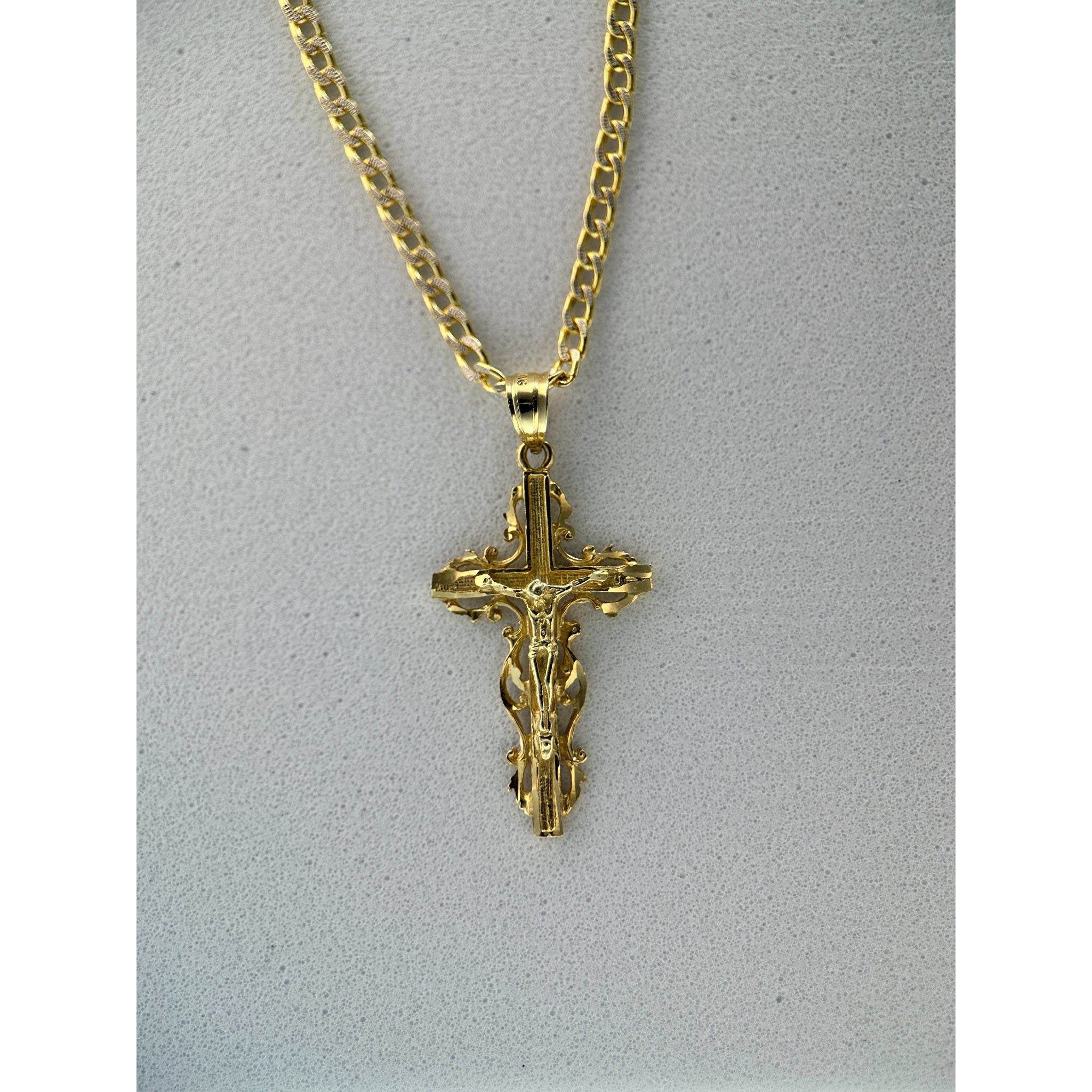 DR1931 - 14K Yellow Gold - Lab Created Stones - Gold Chain & Charm - 14K Crucifix
