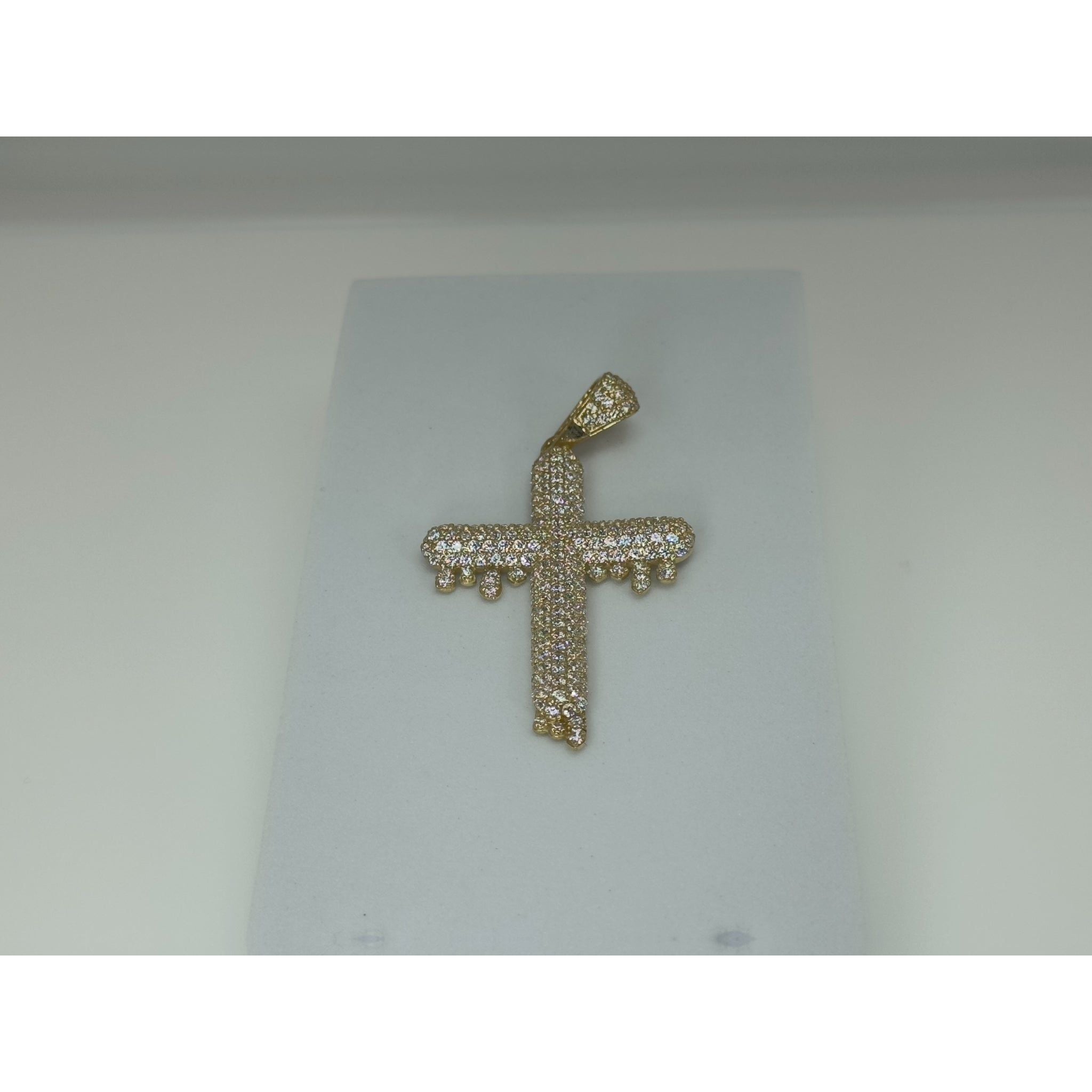 DR1942 - 14K Yellow Gold - Lab Created Stones - Gold Pendants - Dripping Cross