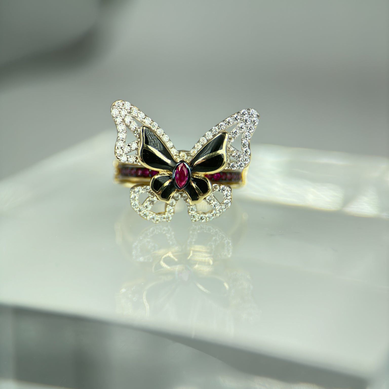 DR2017 - Butterfly in a Jacket  - Stackable - Ladies Ring - Lab Created Stones