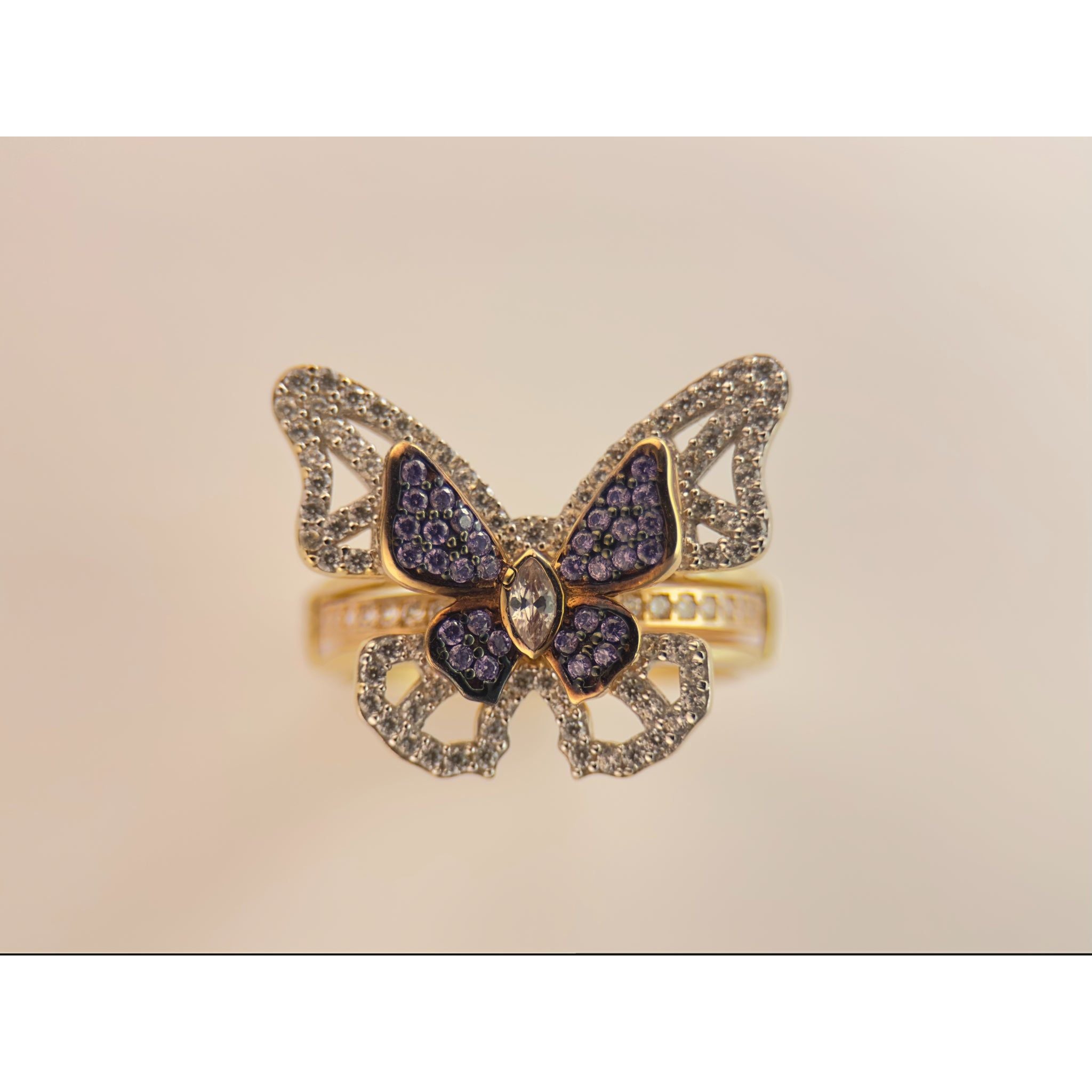 DR2018 - 14K Yellow Gold - Lab Created Stones - Ladies Gold Rings - Butterfly in a Jacket