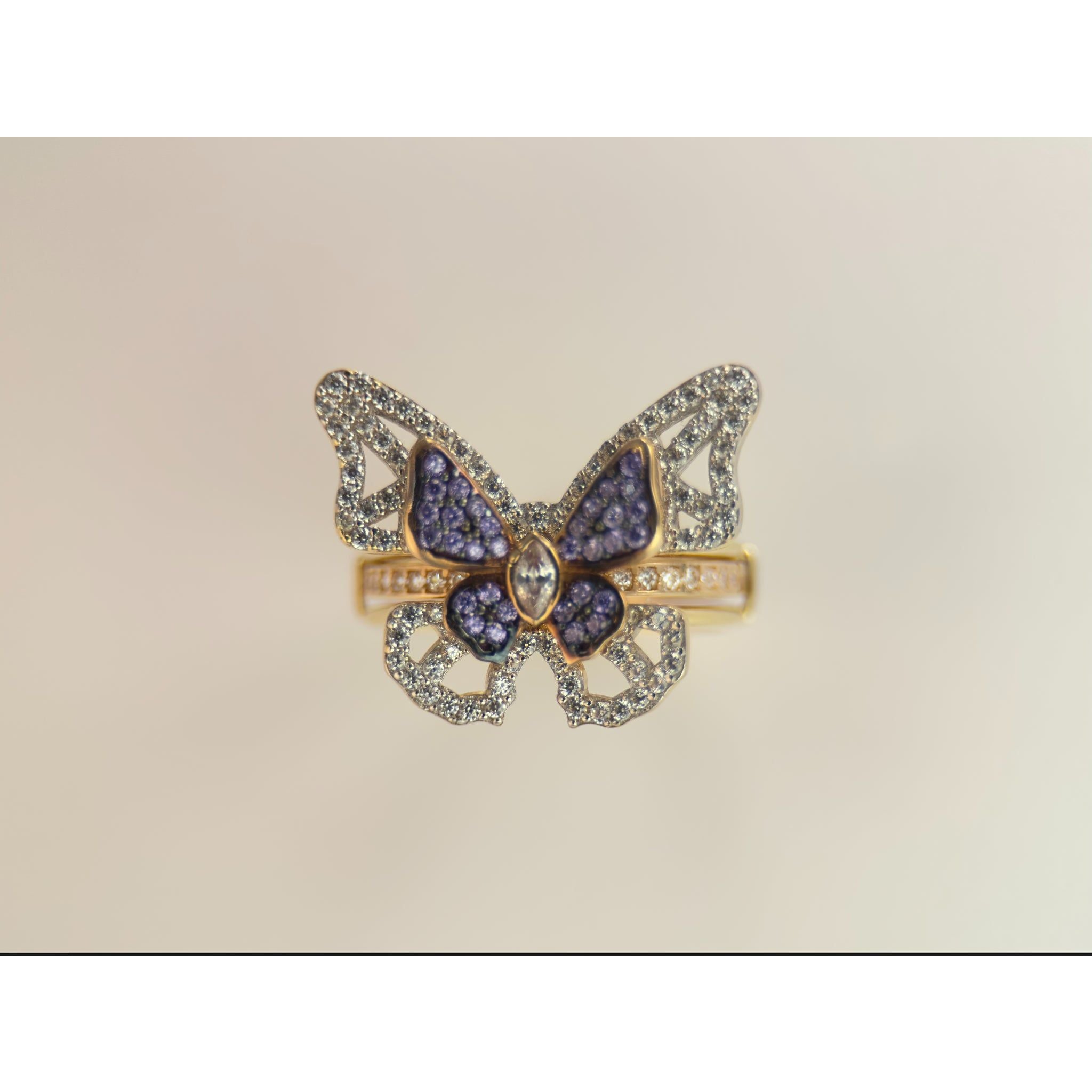 DR2018 - 14K Yellow Gold - Lab Created Stones - Ladies Gold Rings - Butterfly in a Jacket
