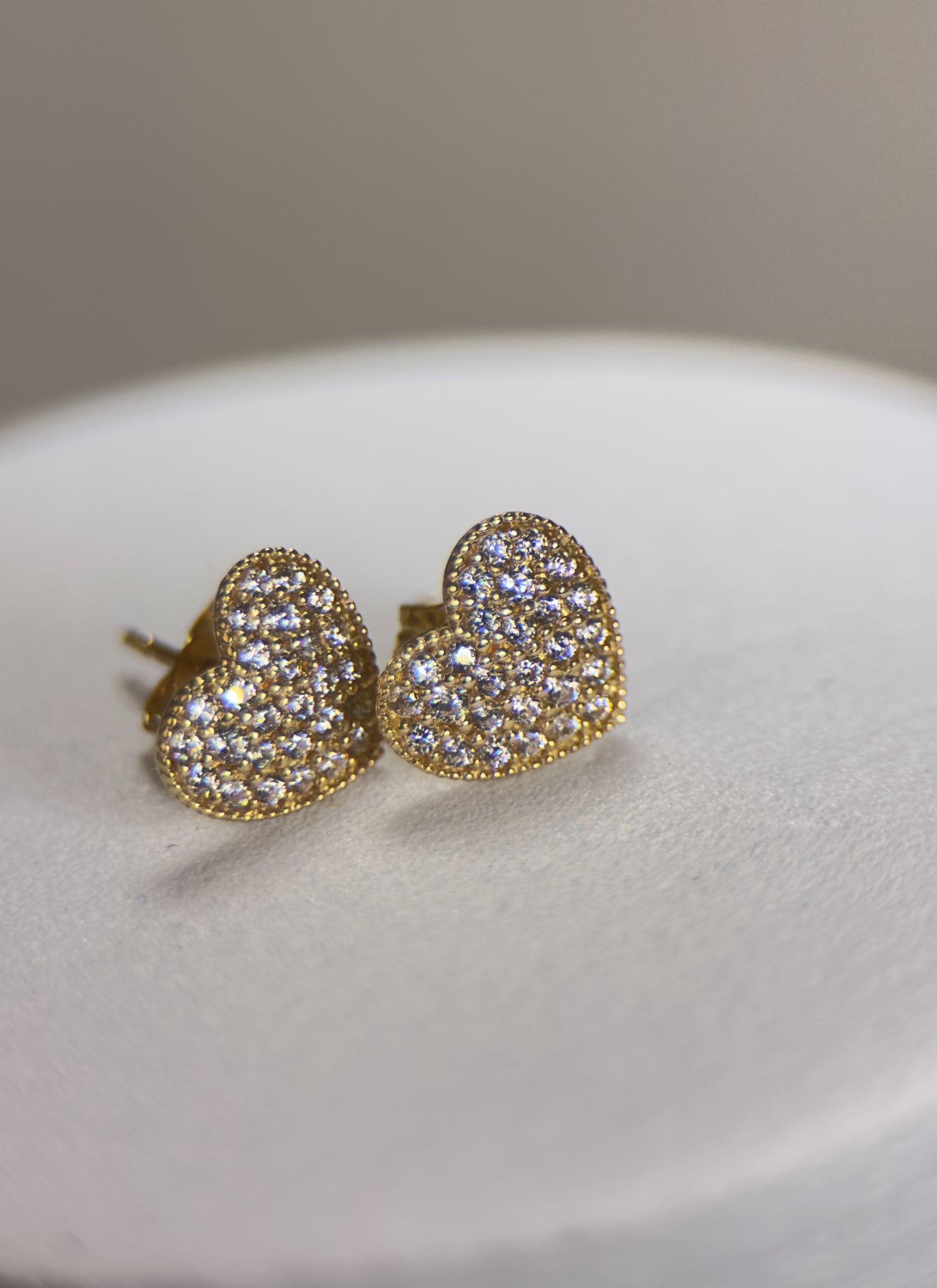 DR2365 - 14K Yellow Gold - Lab Created Stones - 14K Gold Studs - Hearts