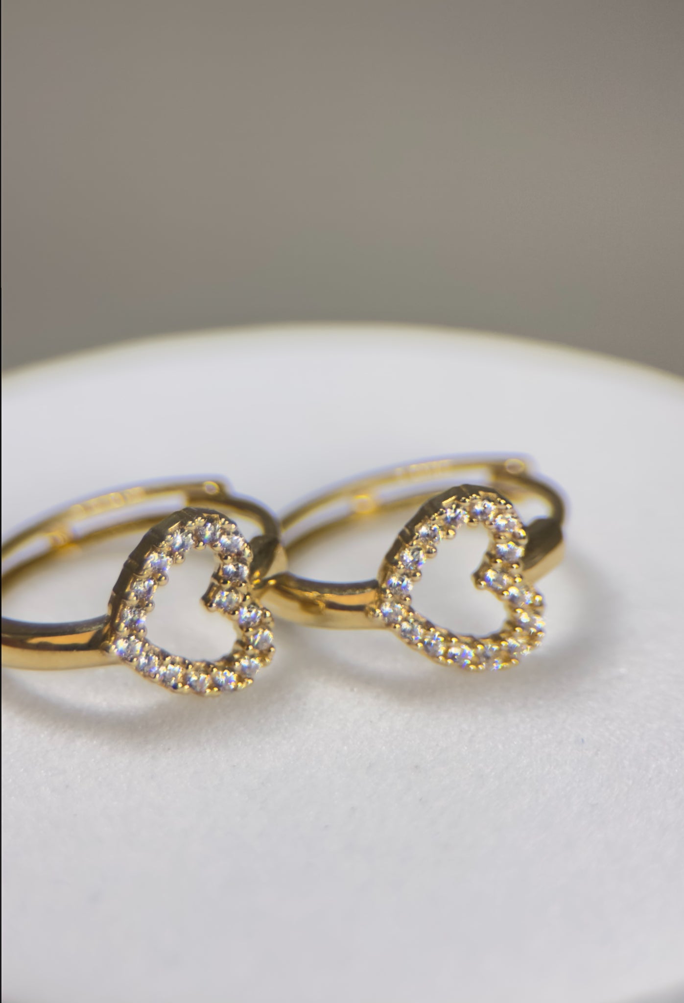 DR2423 - 14K Yellow Gold - Lab Created Stones - 14K Yellow Gold Huggies - Hearts