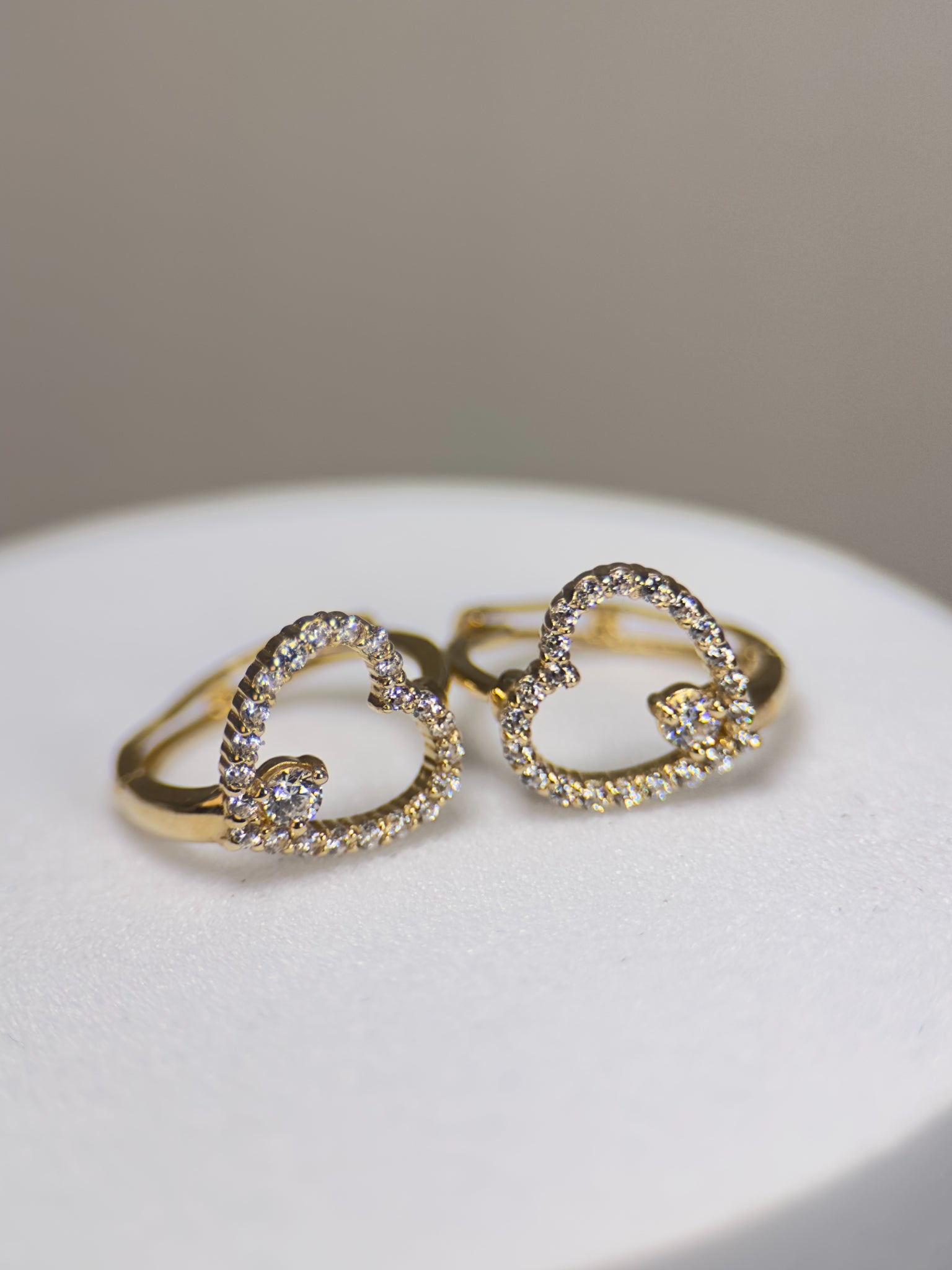 DR2430 - 14K Yellow Gold - Lab Created Stones - 14K Yellow Gold Huggies - Hearts
