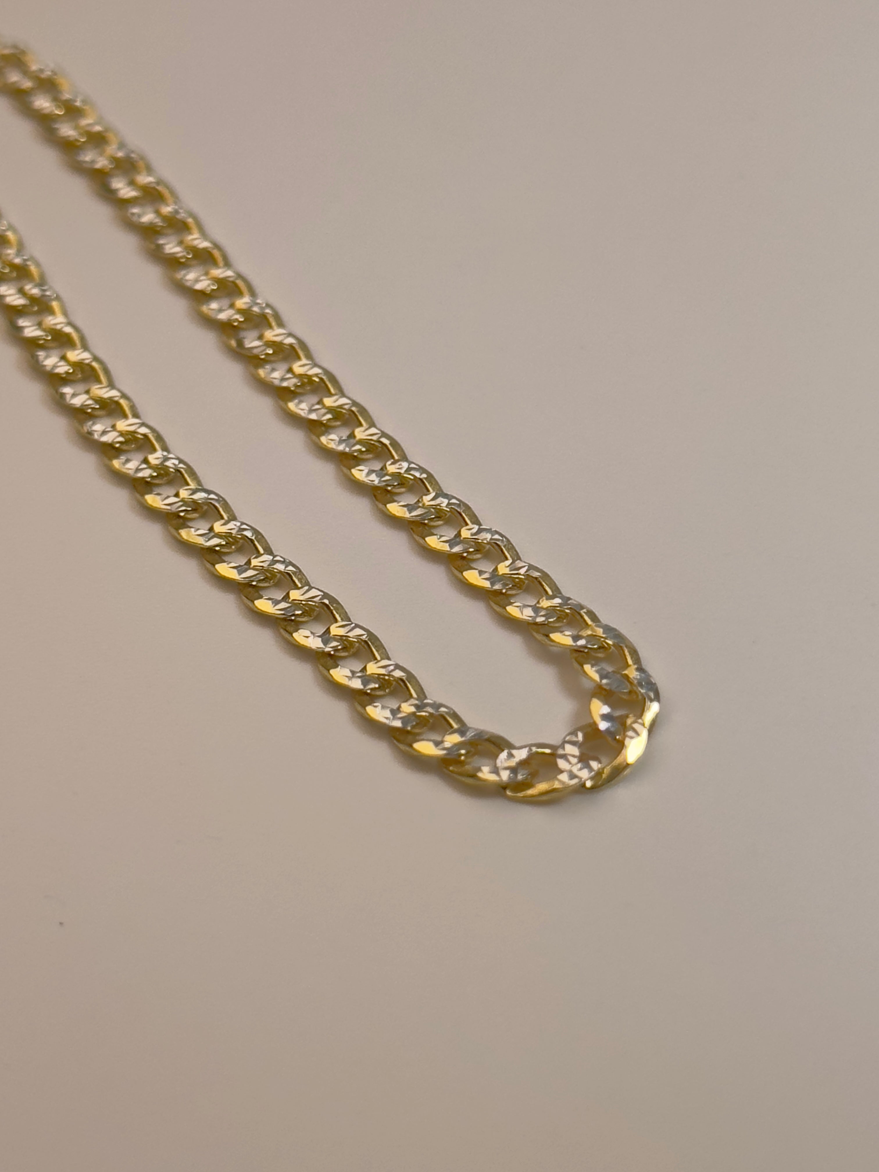 DR3106 - 925 Sterling Silver,14K YG Bonded - Men's Gold Chains - Cuban w/ Diamond Cut