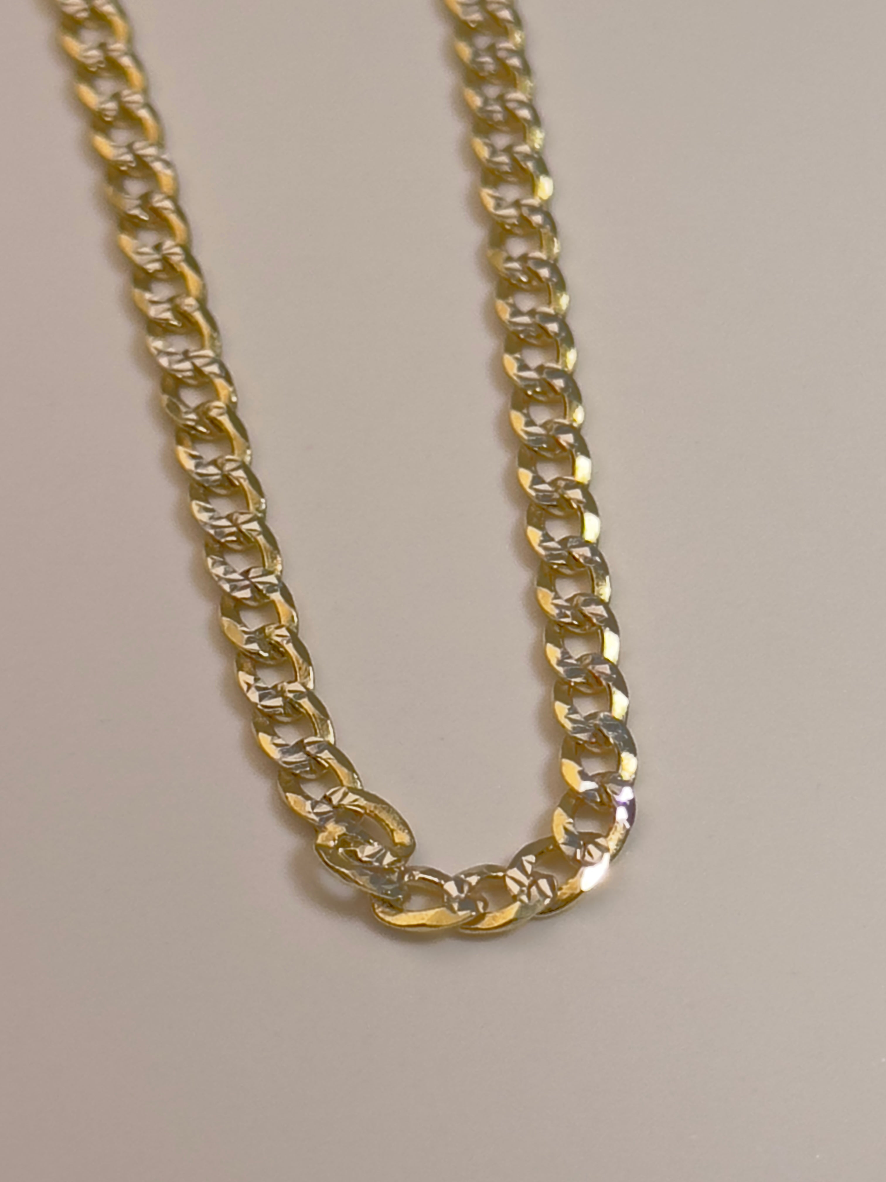 DR3108 - 925 Sterling Silver,14K YG Bonded - Men's Gold Chains - Cuban w/ Diamond Cut
