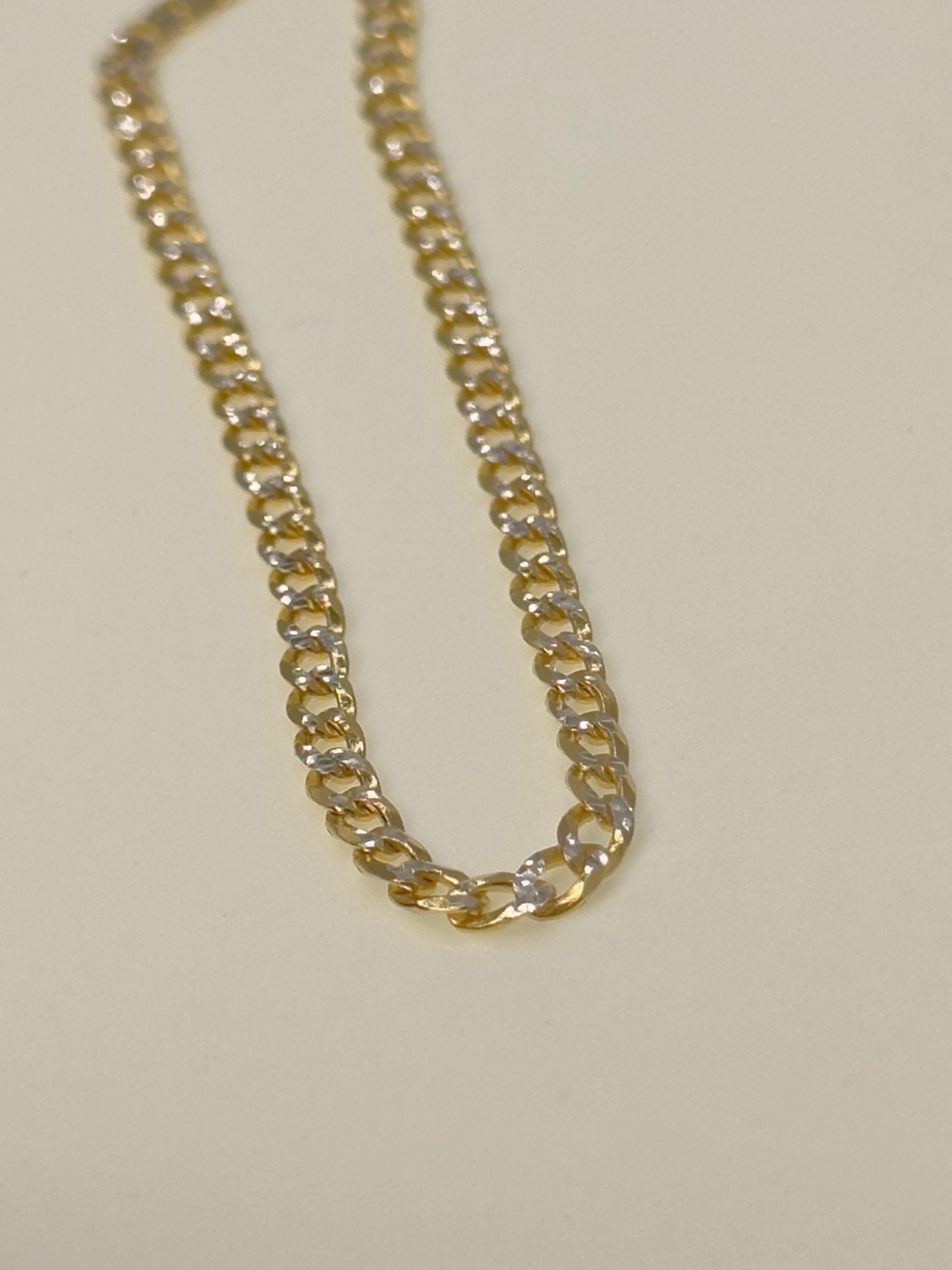 DR3110 - 925 Sterling Silver,14K YG Bonded - Men's Gold Chains - Cuban w/ Diamond Cut