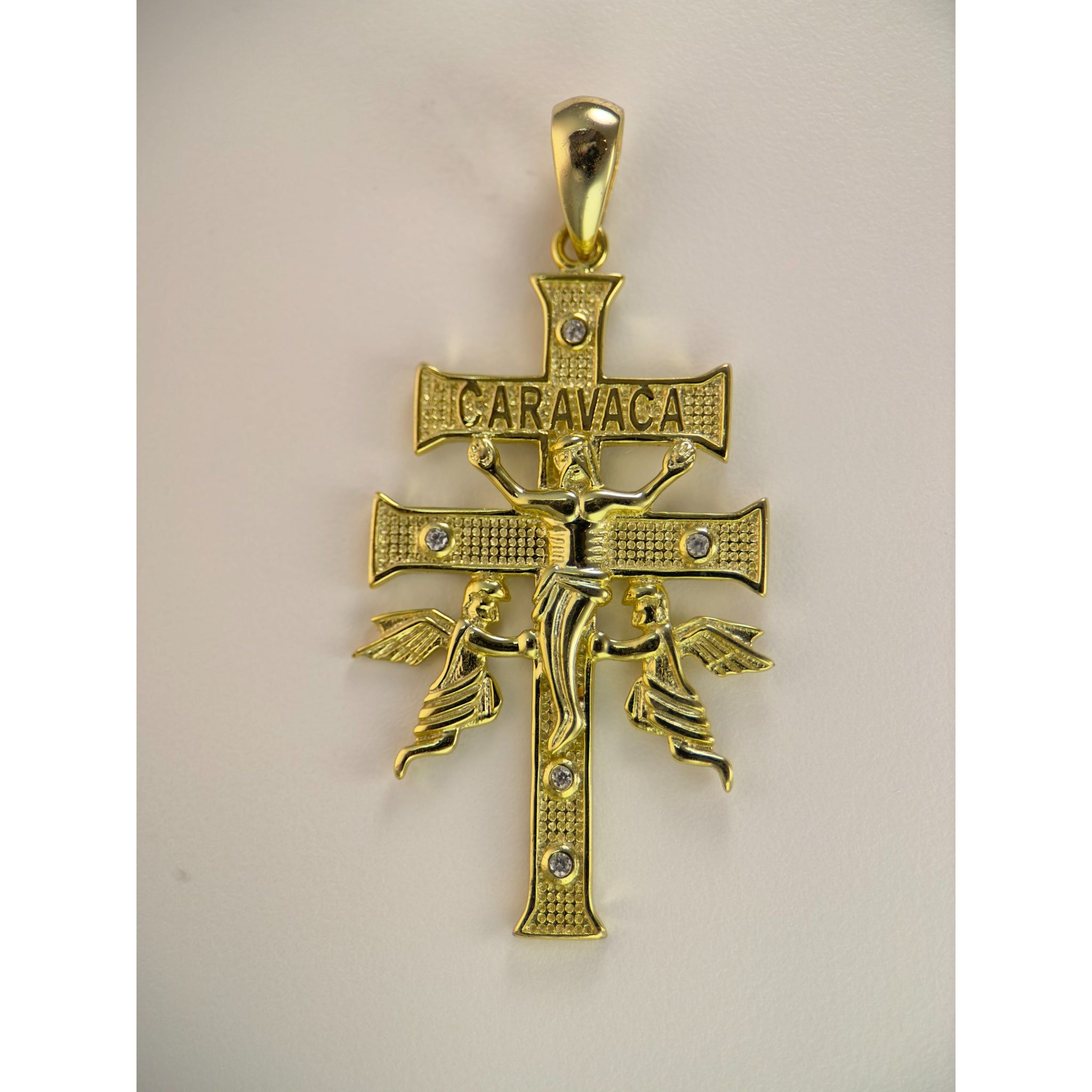 DR3166 - 925 Sterling Silver,14k Gold Bonded - Lab Created Stones - Pendant - Crucifix w/Angels Pendant