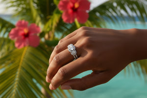 DR1025 - 14K White Gold - Round (Past, Present, & Future) - Diamond - Bridal Ring
