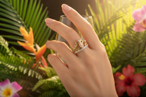 DR2006 - 14K Yellow Gold - Lab Created Stones - Ladies Gold Rings - 14K Rose Gold Blessed Mother / 14K Bottom of Crown/Band